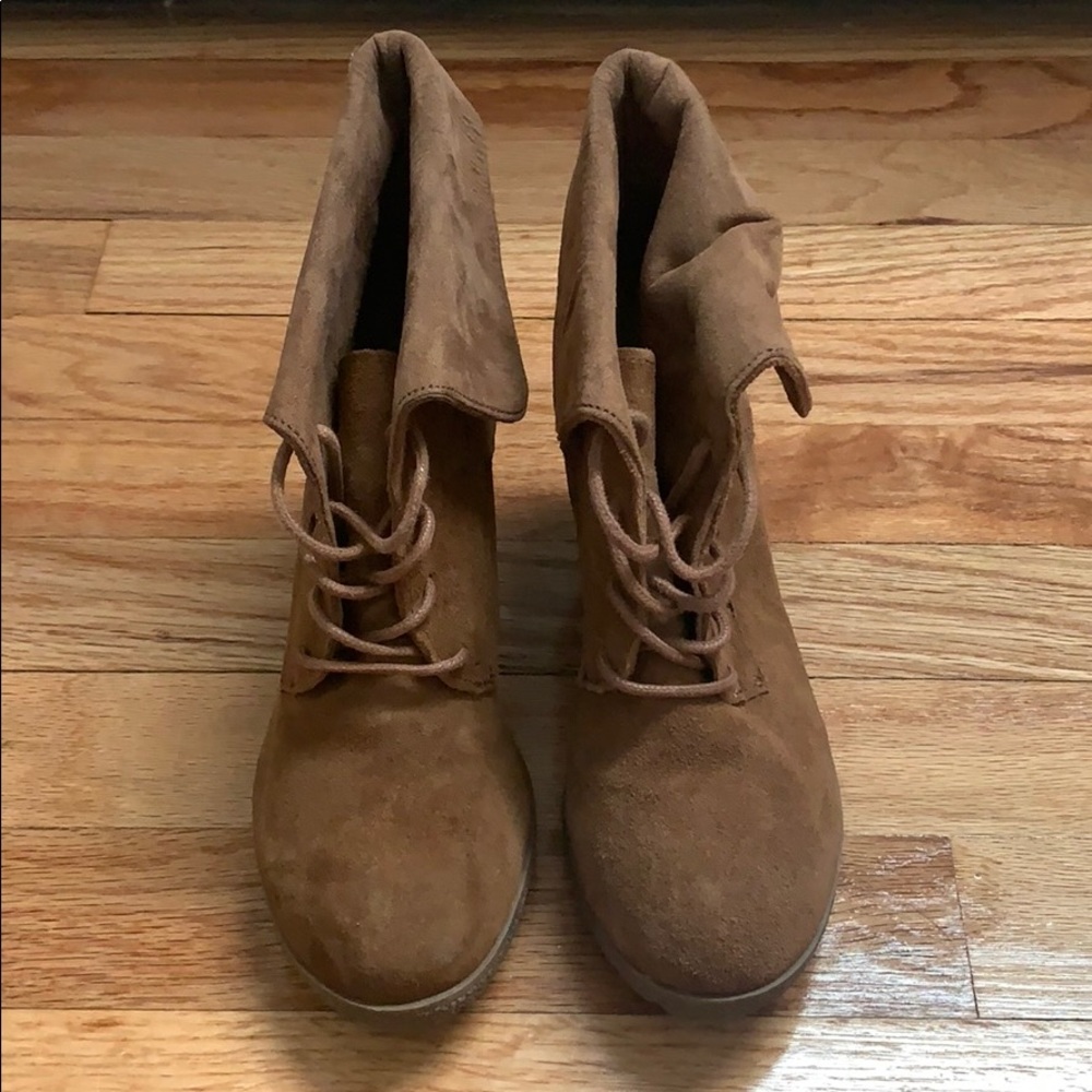 MIA suede lace up wedge booties